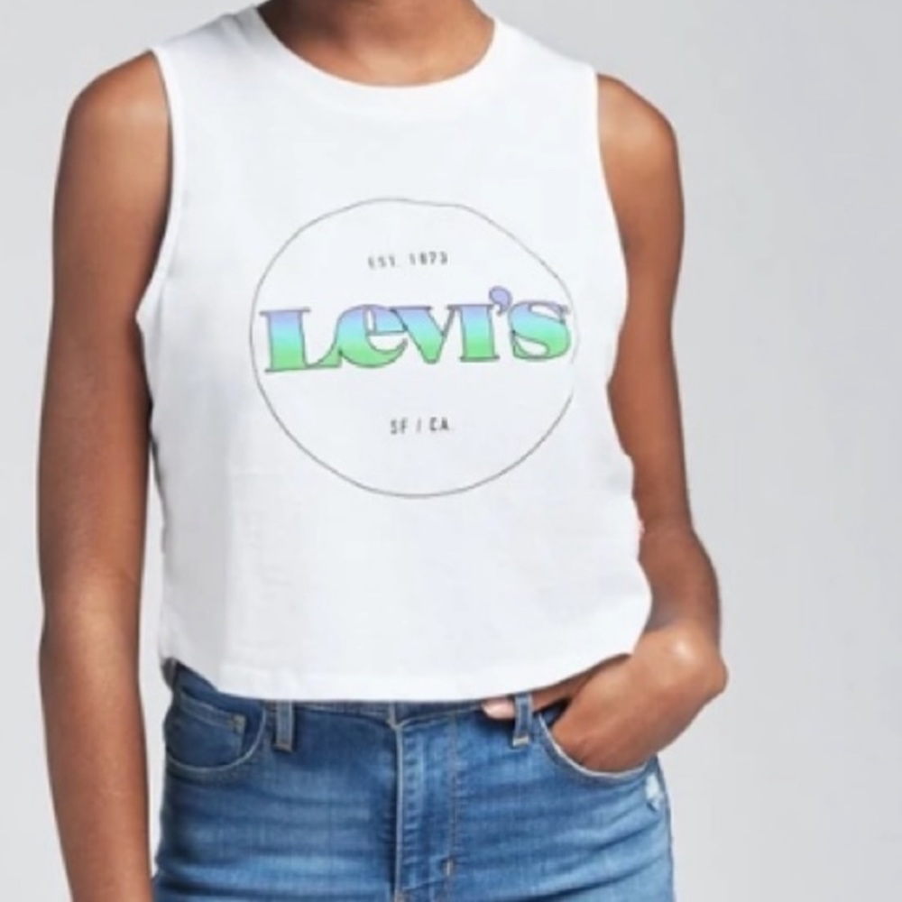 Levi’s Zoey Cropped Tank XL Rainbow Logo Graphic Muscle Tee NWT
